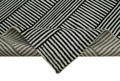 Purpleocco Black Geometric Wool Cotton Handmade Rug 9'1'' x 11'8''