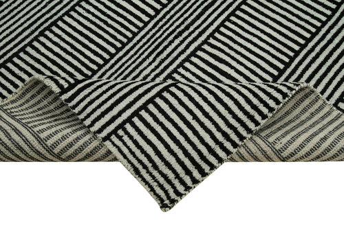 Purpleocco Black Geometric Wool Cotton Handmade Rug 9'1'' x 11'8''