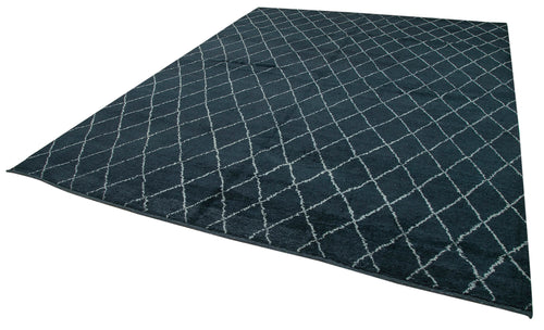 Purpleocco Black Geometric Wool Cotton Handmade Rug 9'0'' x 12'0''