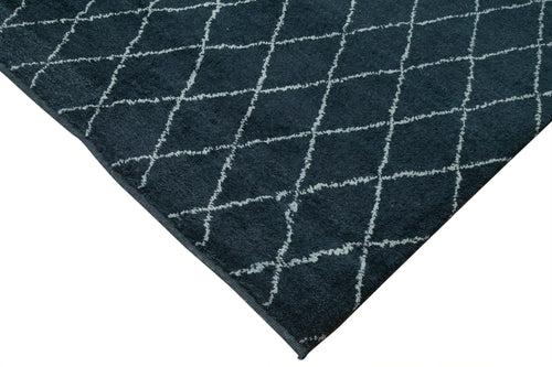 Purpleocco Black Geometric Wool Cotton Handmade Rug 9'0'' x 12'0''