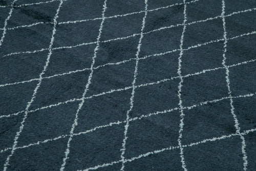 Purpleocco Black Geometric Wool Cotton Handmade Rug 9'0'' x 12'0''