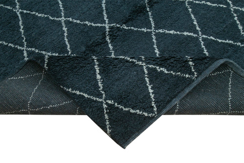 Purpleocco Black Geometric Wool Cotton Handmade Rug 9'0'' x 12'0''