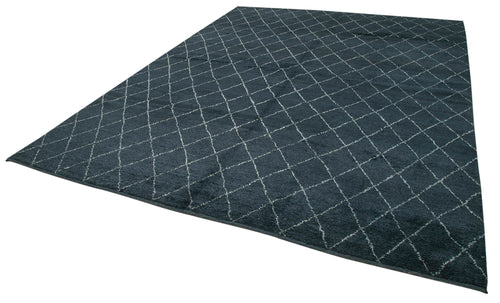 Purpleocco Black Geometric Wool Cotton Handmade Rug 9'0'' x 12'0''