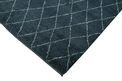 Purpleocco Black Geometric Wool Cotton Handmade Rug 9'0'' x 12'0''