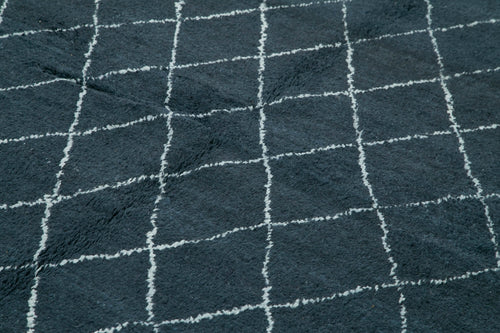 Purpleocco Black Geometric Wool Cotton Handmade Rug 9'0'' x 12'0''