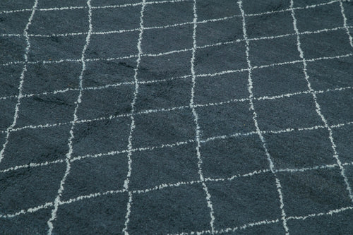 Purpleocco Black Geometric Wool Cotton Handmade Rug 9'0'' x 12'0''