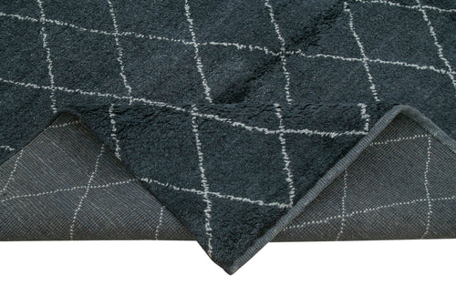 Purpleocco Black Geometric Wool Cotton Handmade Rug 9'0'' x 12'0''