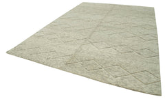Purpleocco Beige Geometric Wool Cotton Handmade Rug 9'8'' x 14'2''