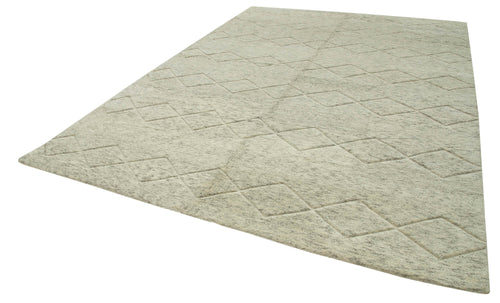 Purpleocco Beige Geometric Wool Cotton Handmade Rug 9'8'' x 14'2''