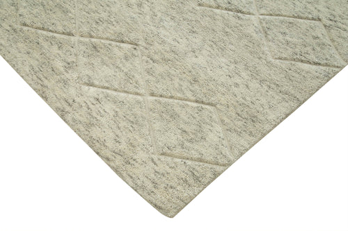 Purpleocco Beige Geometric Wool Cotton Handmade Rug 9'8'' x 14'2''