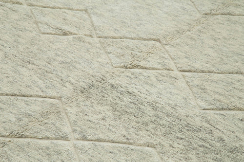 Purpleocco Beige Geometric Wool Cotton Handmade Rug 9'8'' x 14'2''