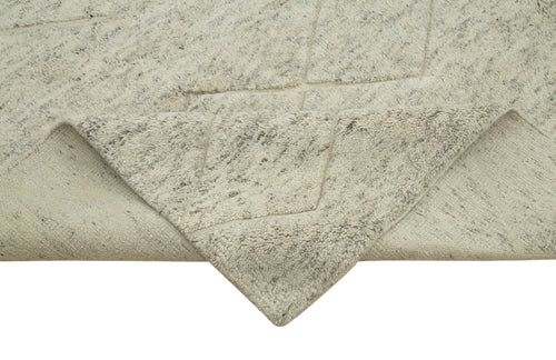 Purpleocco Beige Geometric Wool Cotton Handmade Rug 9'8'' x 14'2''