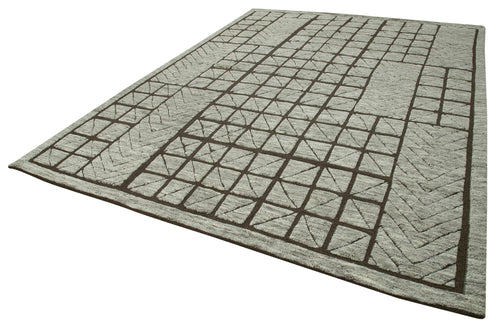 Purpleocco Brown Geometric Wool Cotton Handmade Rug 9'0'' x 12'0''