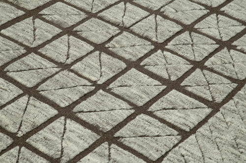 Purpleocco Brown Geometric Wool Cotton Handmade Rug 9'0'' x 12'0''