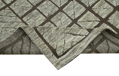 Purpleocco Brown Geometric Wool Cotton Handmade Rug 9'0'' x 12'0''