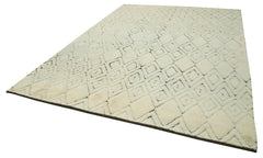 Purpleocco Beige Geometric Wool Cotton Handmade Rug 8'9'' x 11'9''