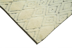 Purpleocco Beige Geometric Wool Cotton Handmade Rug 8'9'' x 11'9''