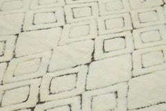 Purpleocco Beige Geometric Wool Cotton Handmade Rug 8'9'' x 11'9''