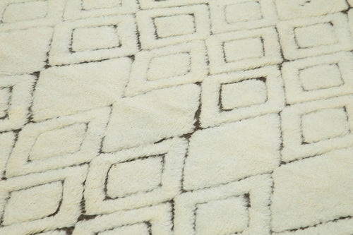 Purpleocco Beige Geometric Wool Cotton Handmade Rug 8'9'' x 11'9''