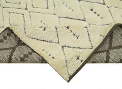 Purpleocco Beige Geometric Wool Cotton Handmade Rug 8'9'' x 11'9''