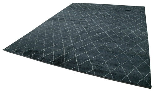 Purpleocco Black Geometric Wool Cotton Handmade Rug 9'1'' x 12'0''