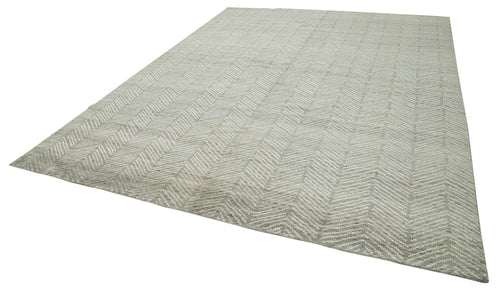 Purpleocco Grey Geometric Wool Cotton Handmade Rug 9'0'' x 11'10''