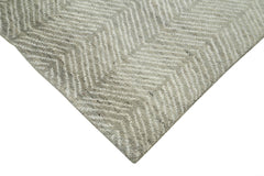 Purpleocco Grey Geometric Wool Cotton Handmade Rug 9'0'' x 11'10''