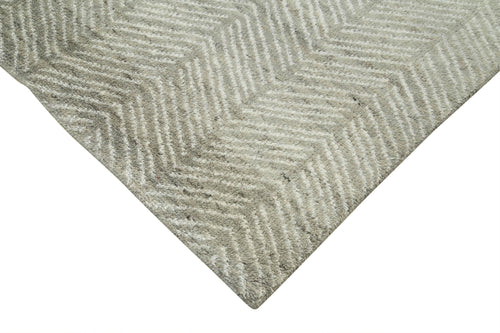 Purpleocco Grey Geometric Wool Cotton Handmade Rug 9'0'' x 11'10''