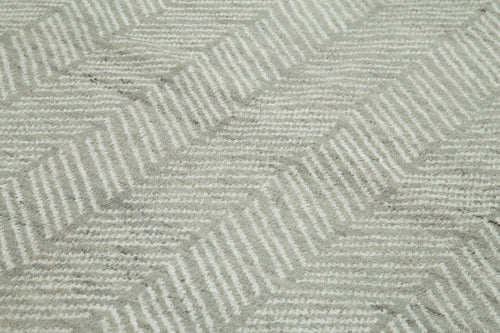 Purpleocco Grey Geometric Wool Cotton Handmade Rug 9'0'' x 11'10''