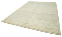 Purpleocco Beige Geometric Wool Cotton Handmade Rug 9'0'' x 12'0''