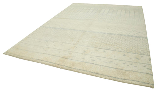 Purpleocco Beige Geometric Wool Cotton Handmade Rug 9'0'' x 12'0''