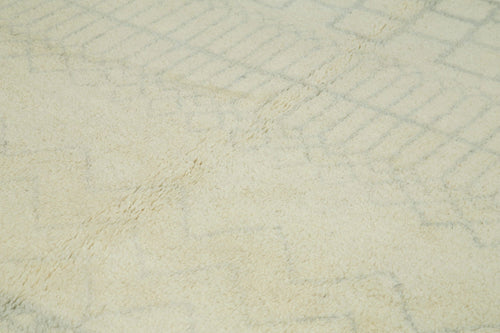 Purpleocco Beige Geometric Wool Cotton Handmade Rug 9'0'' x 12'0''