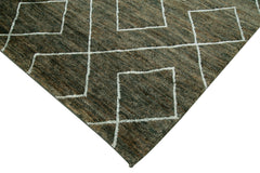 Purpleocco Green Geometric Wool Cotton Handmade Rug 9'5'' x 12'4''