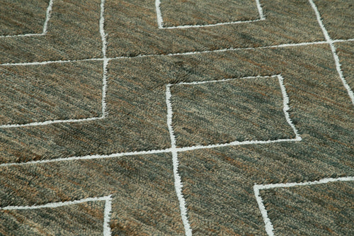 Purpleocco Green Geometric Wool Cotton Handmade Rug 9'5'' x 12'4''