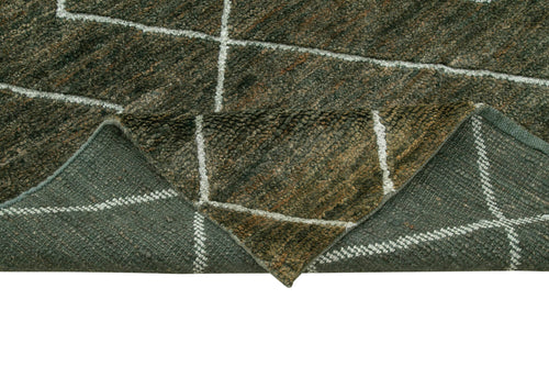 Purpleocco Green Geometric Wool Cotton Handmade Rug 9'5'' x 12'4''