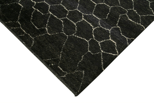 Purpleocco Brown Geometric Wool Cotton Handmade Rug 9'0'' x 12'3''