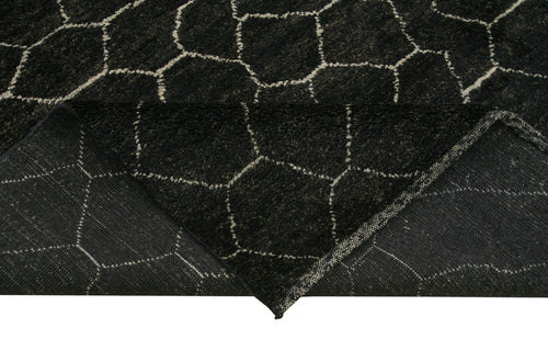 Purpleocco Brown Geometric Wool Cotton Handmade Rug 9'0'' x 12'3''