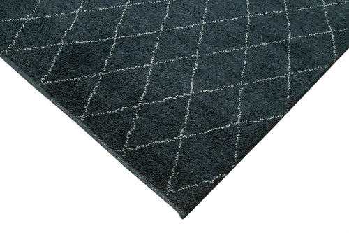 Purpleocco Blue Geometric Wool Cotton Handmade Rug 9'0'' x 12'0''