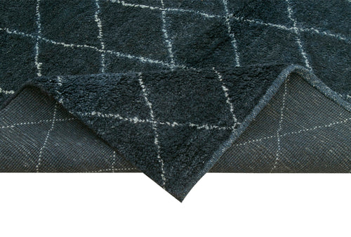 Purpleocco Blue Geometric Wool Cotton Handmade Rug 9'0'' x 12'0''