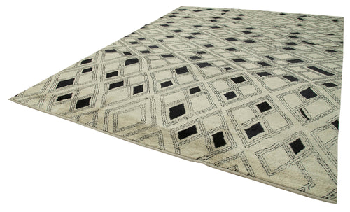 Purpleocco Beige Geometric Wool Cotton Handmade Rug 10'1'' x 13'8''