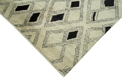 Purpleocco Beige Geometric Wool Cotton Handmade Rug 10'1'' x 13'8''