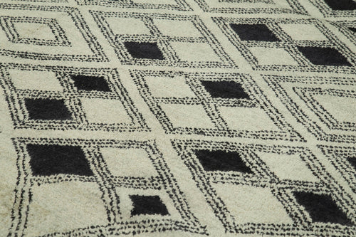 Purpleocco Beige Geometric Wool Cotton Handmade Rug 10'1'' x 13'8''