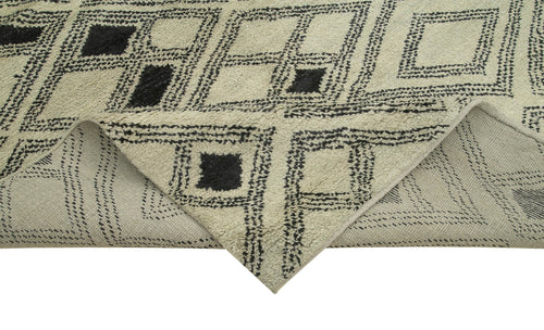 Purpleocco Beige Geometric Wool Cotton Handmade Rug 10'1'' x 13'8''