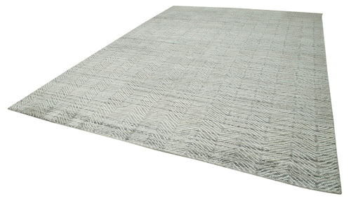 Purpleocco Grey Geometric Wool Cotton Handmade Rug 9'10'' x 13'9''