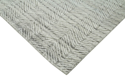 Purpleocco Grey Geometric Wool Cotton Handmade Rug 9'10'' x 13'9''