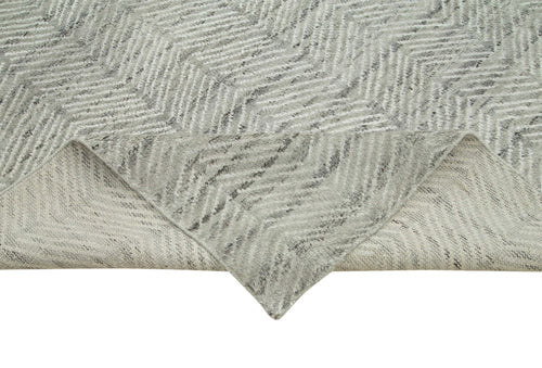 Purpleocco Grey Geometric Wool Cotton Handmade Rug 9'10'' x 13'9''
