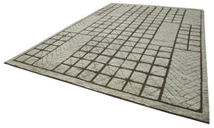 Purpleocco Brown Geometric Wool Cotton Handmade Rug 10'0'' x 14'0''