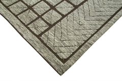 Purpleocco Brown Geometric Wool Cotton Handmade Rug 10'0'' x 14'0''