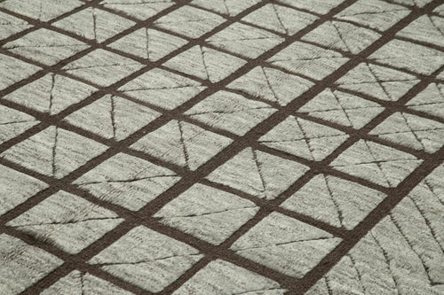 Purpleocco Brown Geometric Wool Cotton Handmade Rug 10'0'' x 14'0''