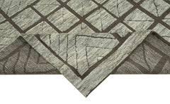 Purpleocco Brown Geometric Wool Cotton Handmade Rug 10'0'' x 14'0''